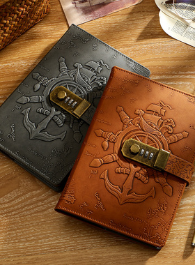 3D浮雕立体工艺航海图A5密码笔记本带锁日记本新款男生简约文艺复古女孩密码锁手账笔记本送朋友伴手礼记事本