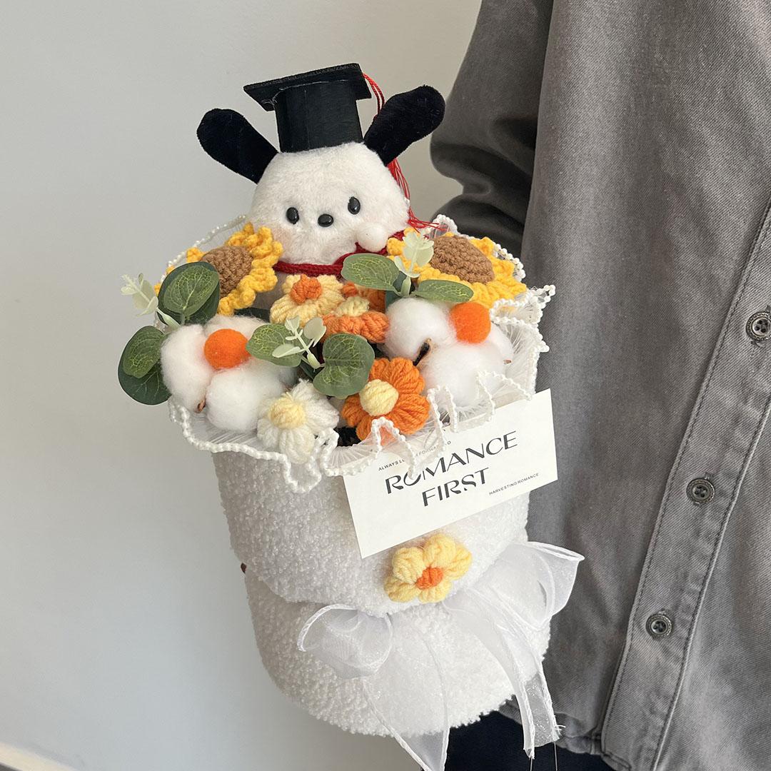 成品针织水果毛线花束卡通狗玩偶送女朋友闺蜜生日礼物毕业拍照