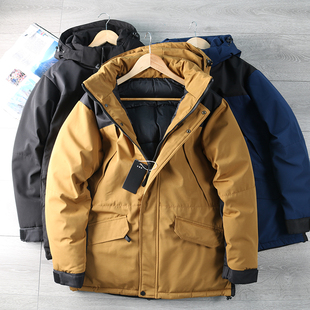 高蓬松！超厚实保暖！外贸男装户外可脱卸连帽防水工装棉衣外套潮