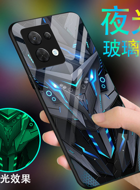 黑色战士适用于opporeno8手机壳男reno6pro新款Reno7se炫酷reno5/4/3/2夜光玻璃5K全包元气版+ace2防摔潮2z套