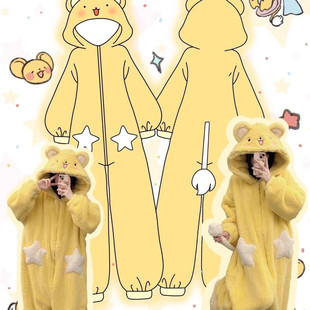 可爱小可搞怪连体情侣睡衣男女冬季加厚珊瑚保暖卡通睡袍家居服