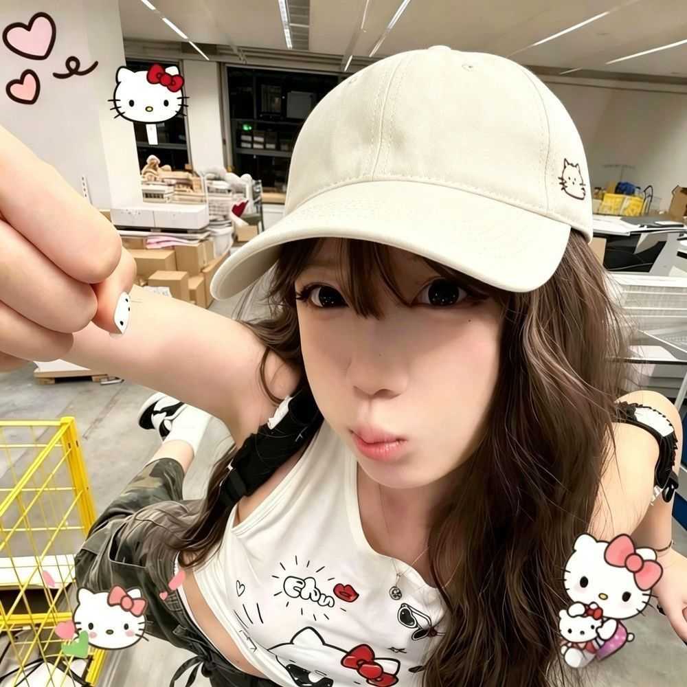 2026新款韩版可爱小猫米白色百搭防晒学生素颜神器鸭舌帽棒球帽女