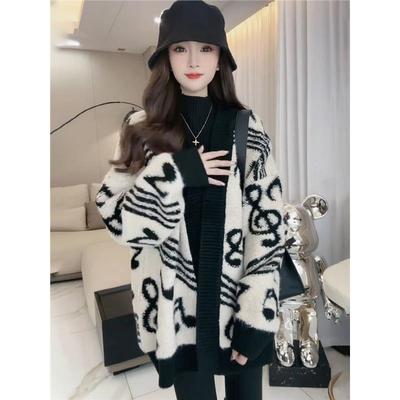 羊羔毛绒加厚开衫毛衣外套女秋冬2025新款宽松慵懒中长款针织上衣