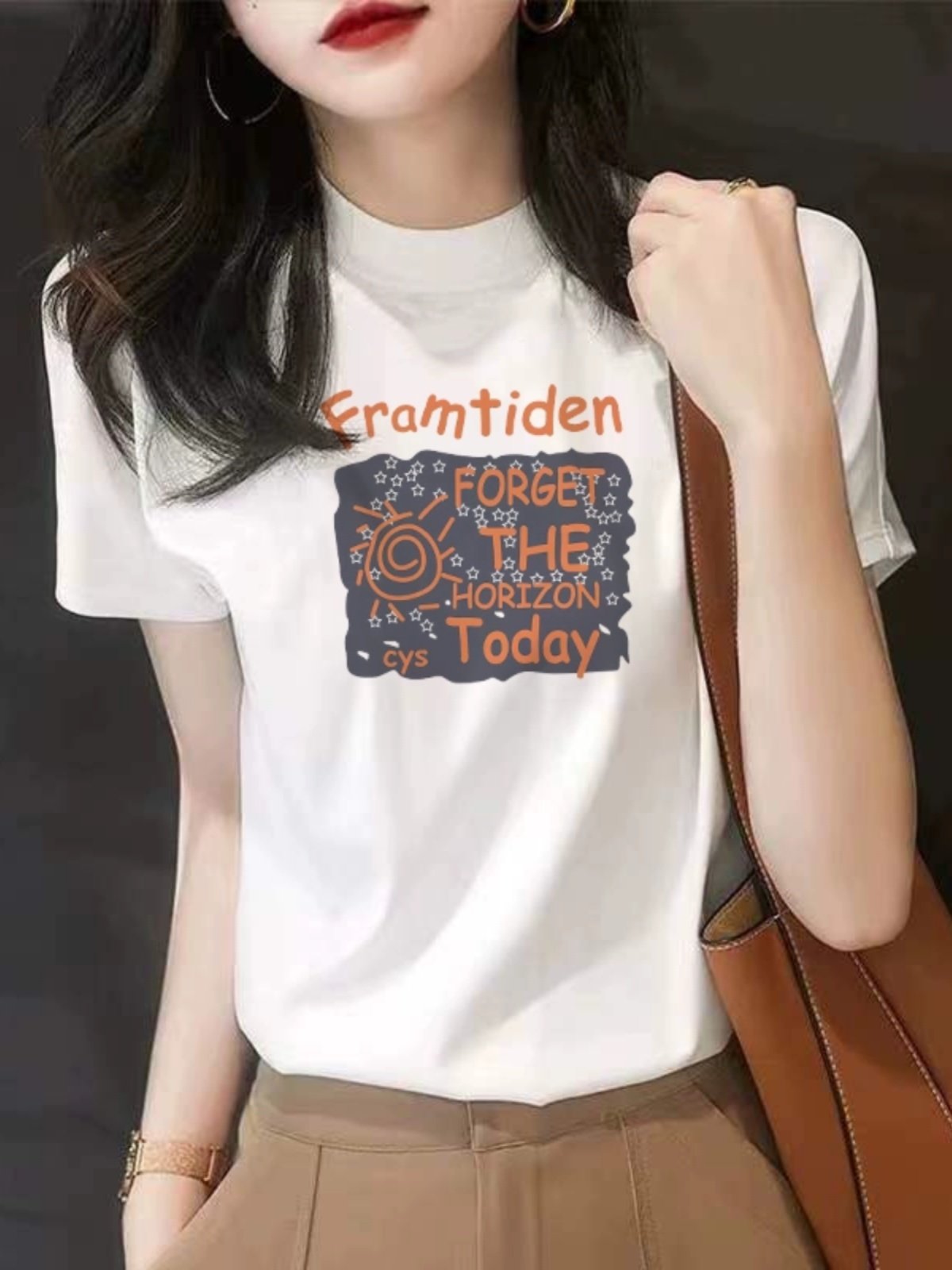 半高领下装修身短袖女式右肩t恤2025新款纯棉休闲修身多功能中领