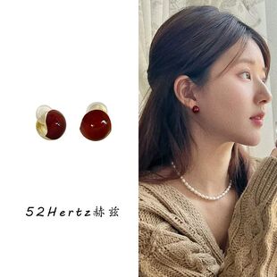 许我耀眼赵露思同款红色蚊香盘耳夹复古气质小众高级感无耳洞耳环
