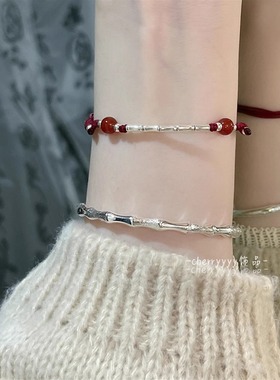 上岸|纯银竹节红绳手链