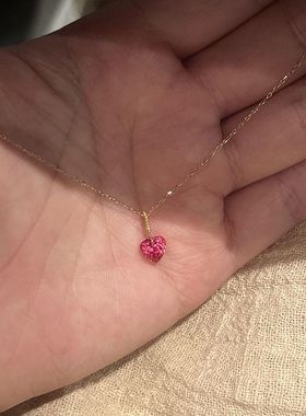简约红色爱心锆石吊坠项链配饰女小众设计颈链气质通勤百搭锁骨链