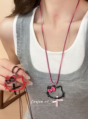 甜美可爱双层KT猫吊坠项链女时尚气质高级感少女风挂脖个性毛衣链
