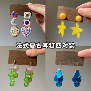 【文艺复古感】Cheerful Grace  复古彩绘花朵耳钉文艺时尚气质感