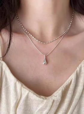 水滴吊坠叠戴双层项链轻奢