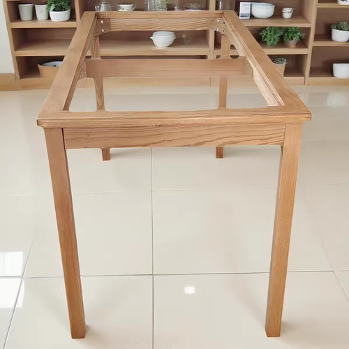 定制全实木白蜡木榉木内嵌长方形框架餐桌脚茶边几支架脚大理石