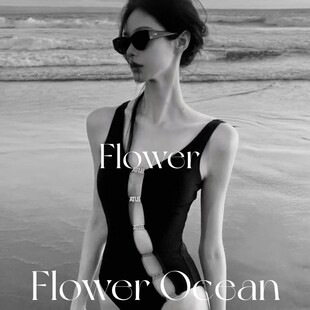 黑色连体性感金属扣显瘦温泉海边度假泳衣 春夏新款 帅爆了