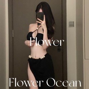 黑色性感挂脖bikini分体三件套沙滩温泉度假泳衣 新款 姐姐