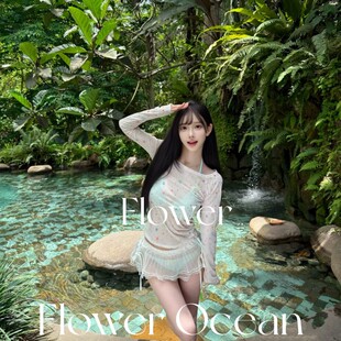 甜美纯欲风四件套清新分体温泉度假泳衣 薄荷森林