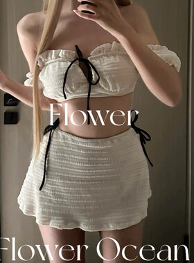 【miu系千金】少女感高级bikini三件套分体沙滩温泉度假泳衣