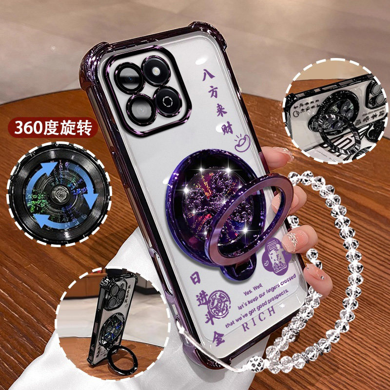适用华为荣耀畅玩60plus手机壳时尚防摔软壳5G潮流手链ALT一AN00网红八方来财Honor畅玩60plus镜头膜电镀支架