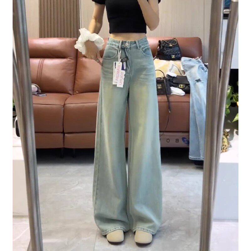 浅色牛仔裤女春秋2026年新款小个子显瘦高腰窄版直筒阔腿裤夏薄款