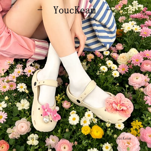 【自由的风】youckeam官网新款芭蕾平底轻便洞洞鞋沙滩休闲女鞋35