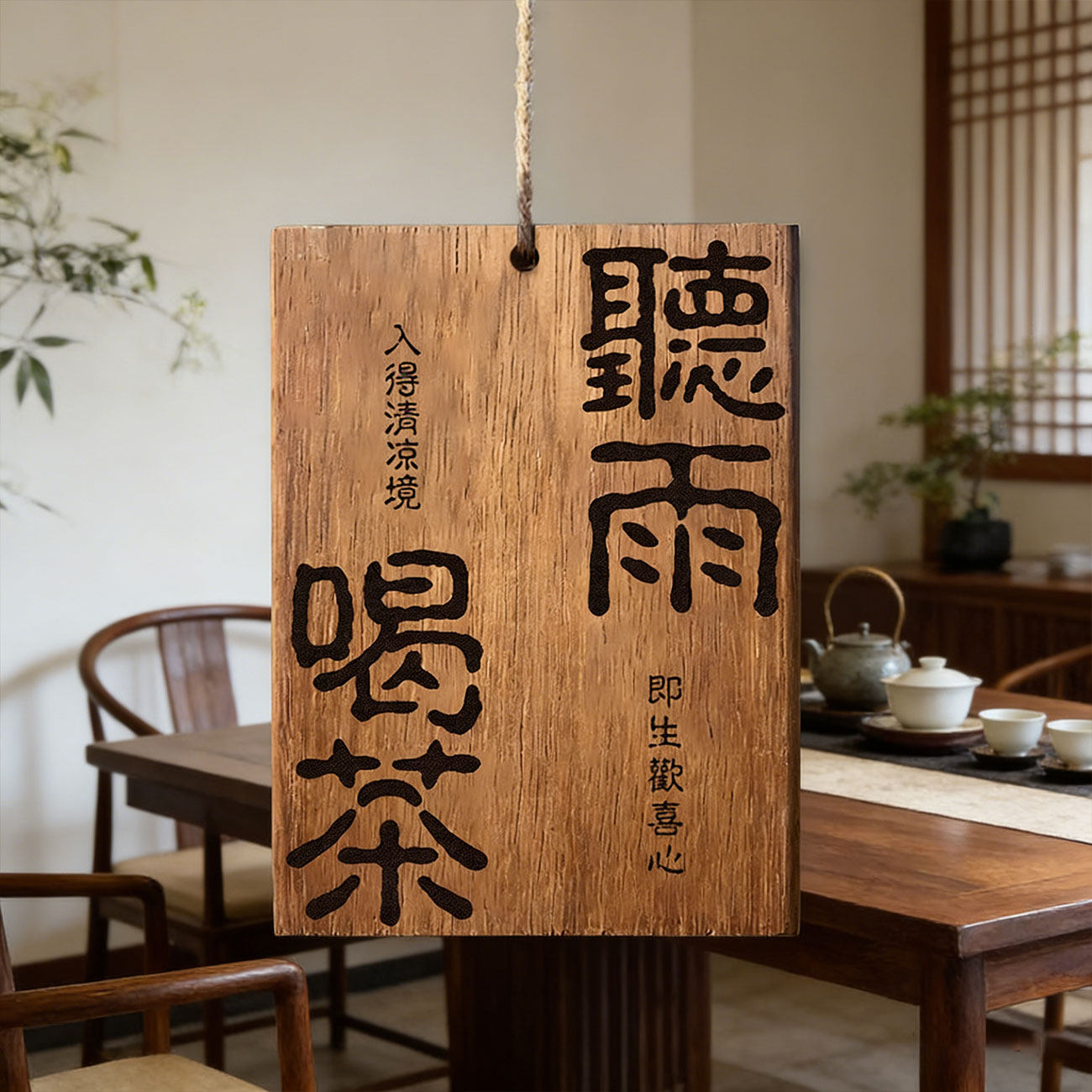 听雨喝茶挂牌创意刻字复古装饰木牌茶室门牌闲庭慢煮定制刻字茶舍阳台