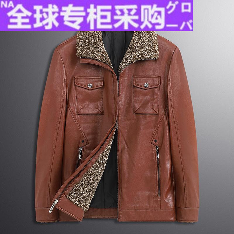 日本新款冬季特大号皮衣男皮毛一体皮夹克加肥加大码皮羽绒服胖子