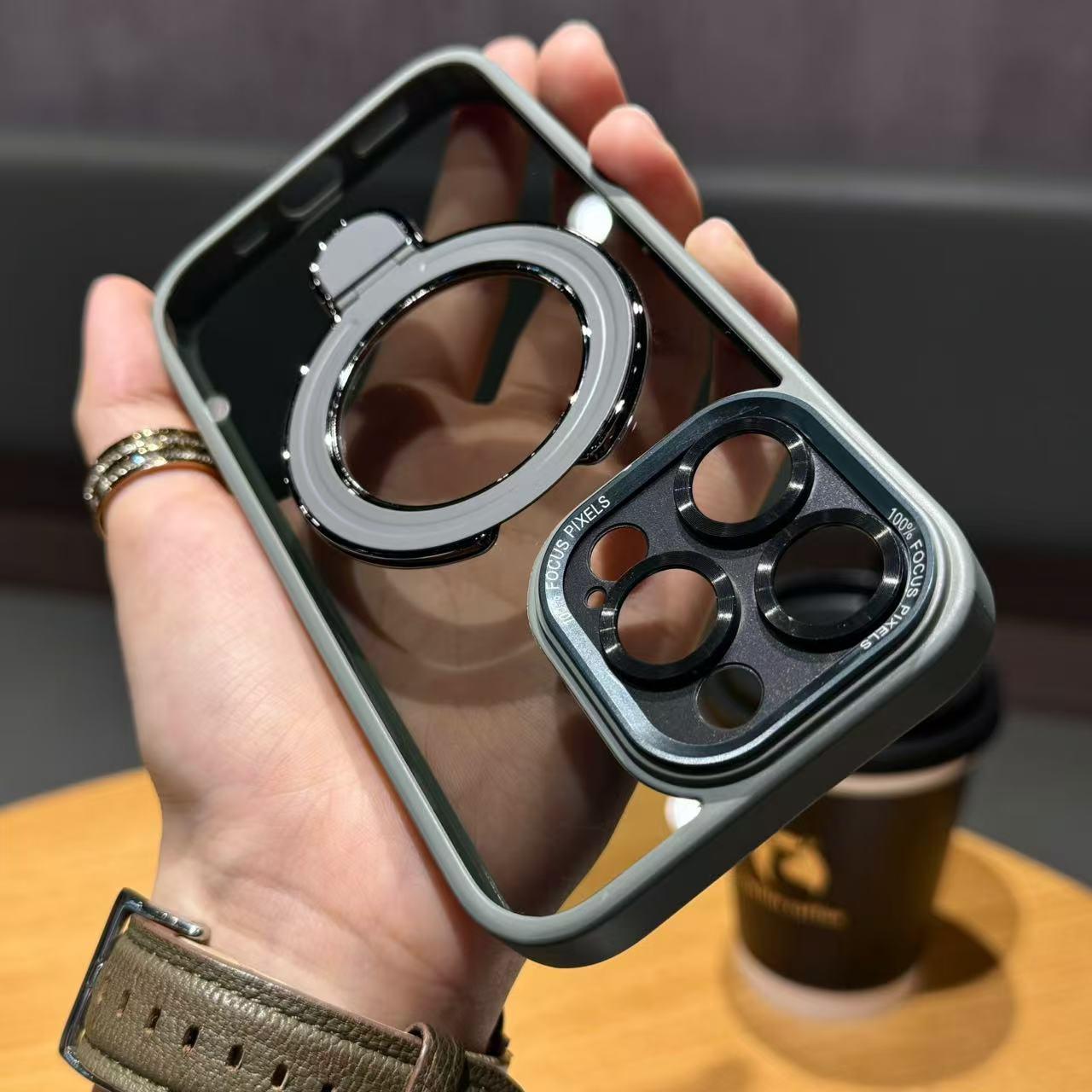 钛灰色磁吸支架适用苹果16promax手机壳新款15pro金属镜头magsafe硅胶iphone14pm全包透明13保护套男12小众女