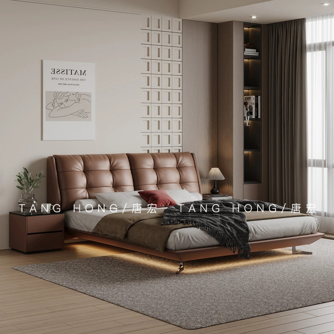 2025新款现代简约意式轻奢软包床主卧1.8米齐边高脚高端满铺大床