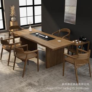 实合木茶桌组茶茶盘一体泡茶桌椅现代简UCE约家用功夫台办公客厅