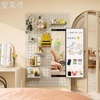 现代简约实木洞洞板穿衣镜收纳置物  架  悬挂贴墙可遮挡电表箱全身镜 床笠