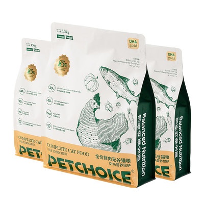 PetChoice爪子心选全价鲜肉无谷猫粮夹心DHA藻油成幼猫 1.5kg*3包