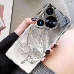 水墨仙仙蝶适用华为pura70pro手机壳p70ultra保护套女款p70外壳高级感p60art新款热弯钢化玻璃高级感防摔全包