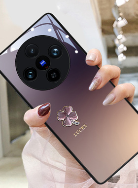 绛紫四叶草适用vivox100s手机壳x200pro保护套高端x100ultra全包防摔x300pro外壳网红女x200promini高级感x90