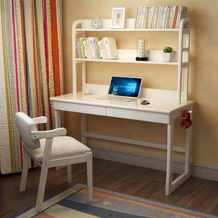 实木北欧书桌书架组合书房家用学生书柜一体卧室台式 桌写字台