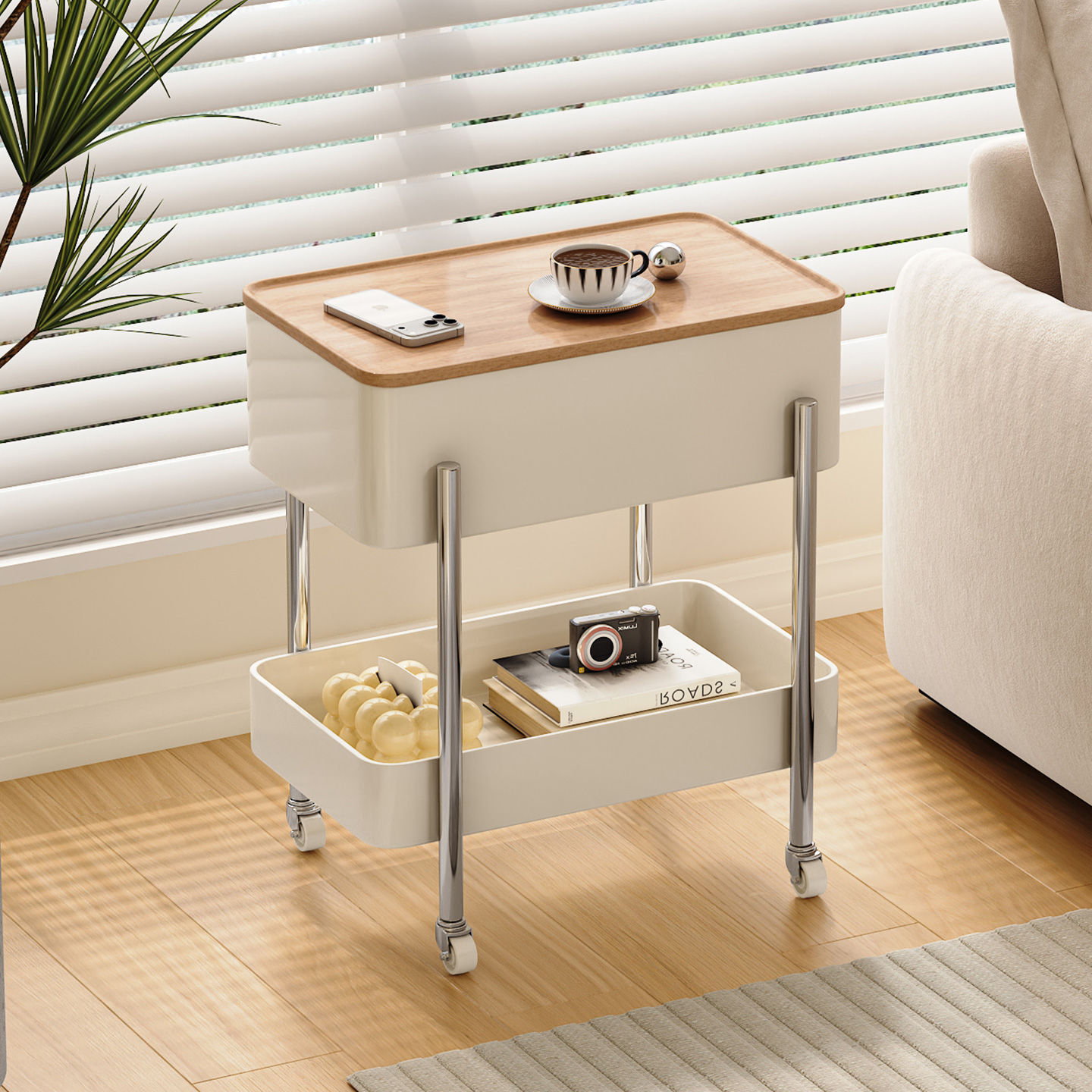 速立普奶油风客厅可移动沙发边几