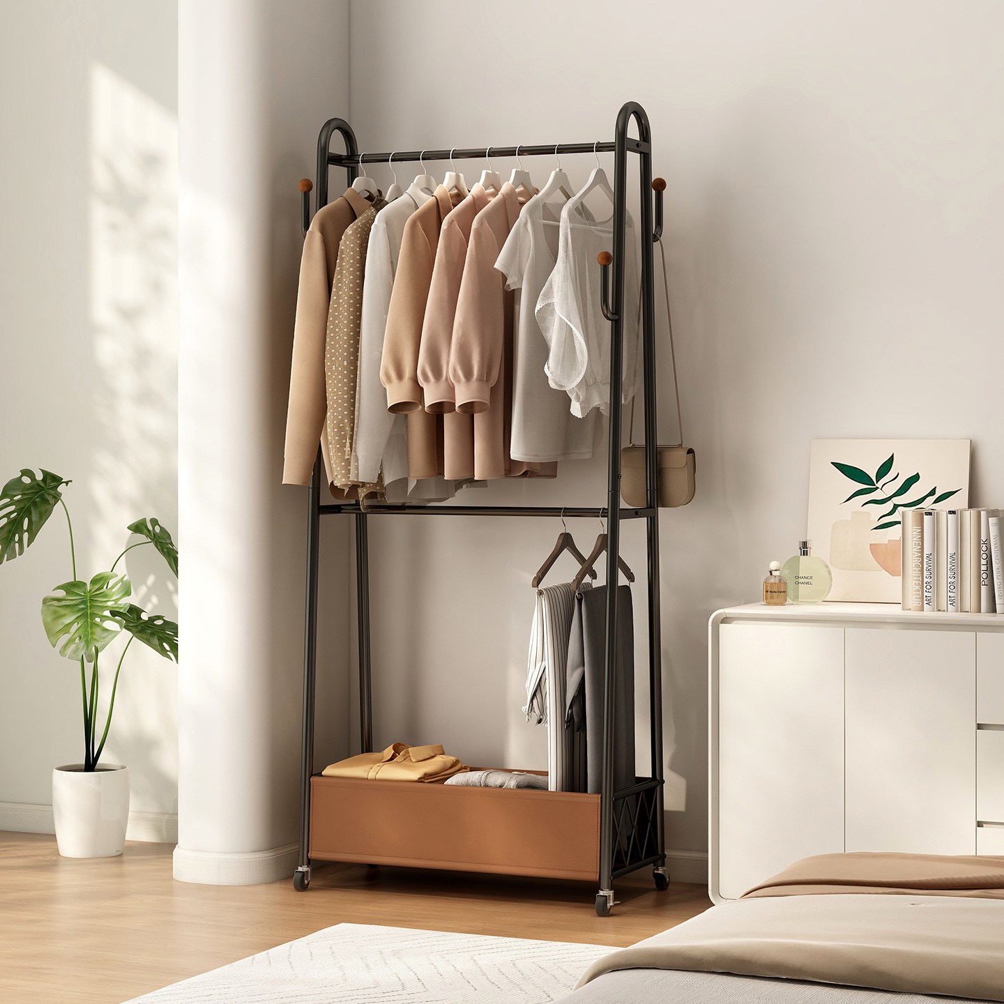 速立普家用可移动双层落地挂衣架