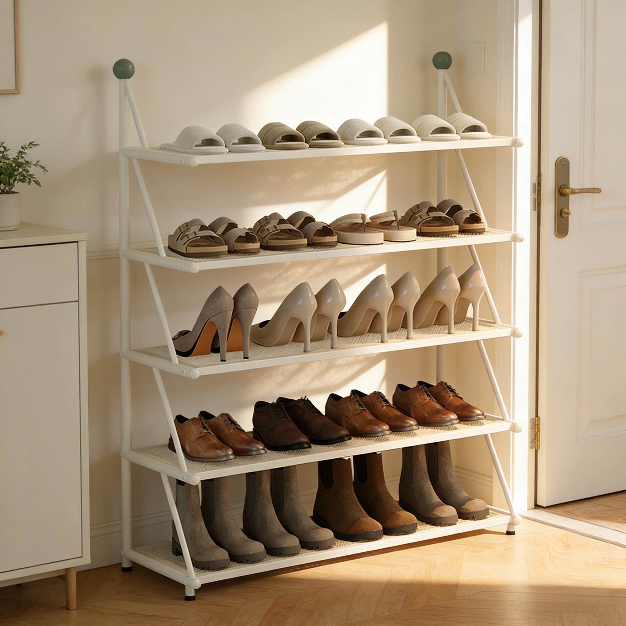 奶油风鞋架家用门口多层好看鞋子收纳架铁艺儿童小型入户防尘鞋柜