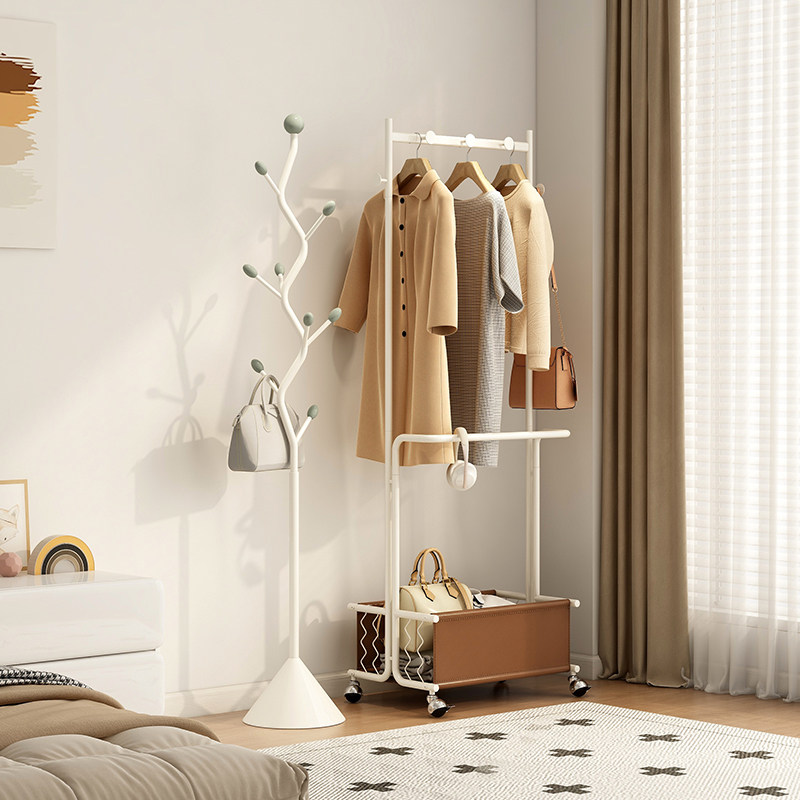 速立普衣帽架卧室落地家用客厅铁艺挂衣架可移动大容量衣服收纳架
