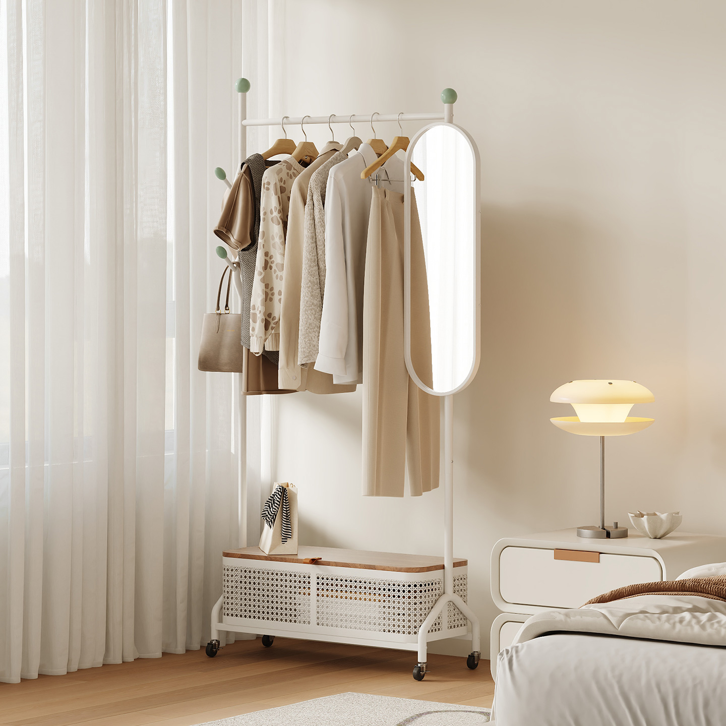 速立普落地衣帽架镜子全身穿衣镜