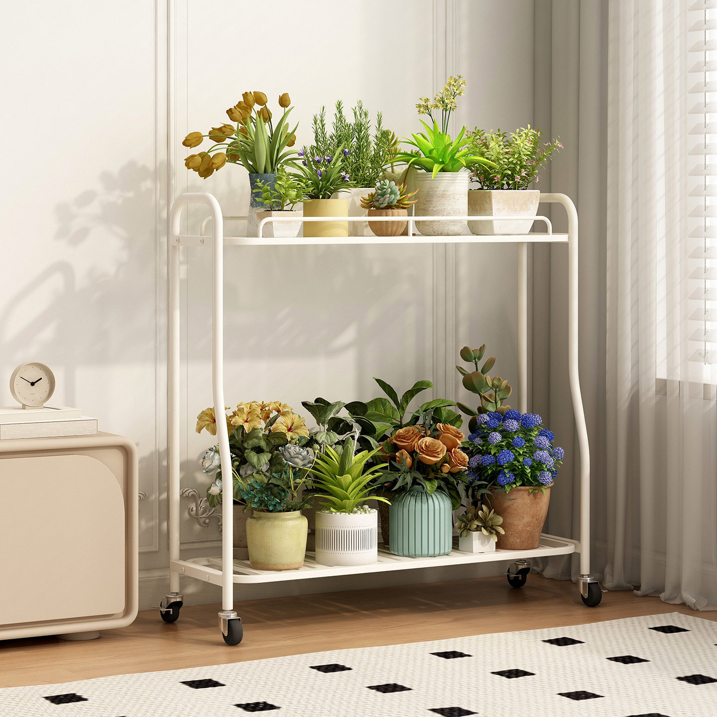 奶油风花架阳台置物架客厅落地式多层花架子大容量可移动花盆托架,住宅家具,花架/花几,淘宝优惠券,粉丝福利购,淘宝优惠卷