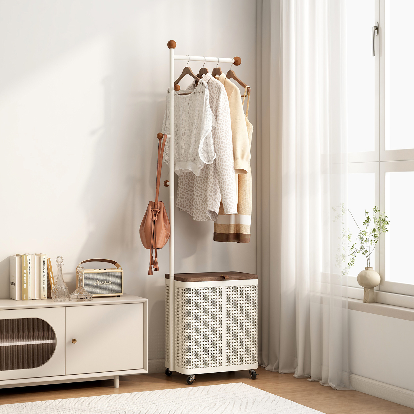 速立普家用落地卧室脏衣篓衣帽架