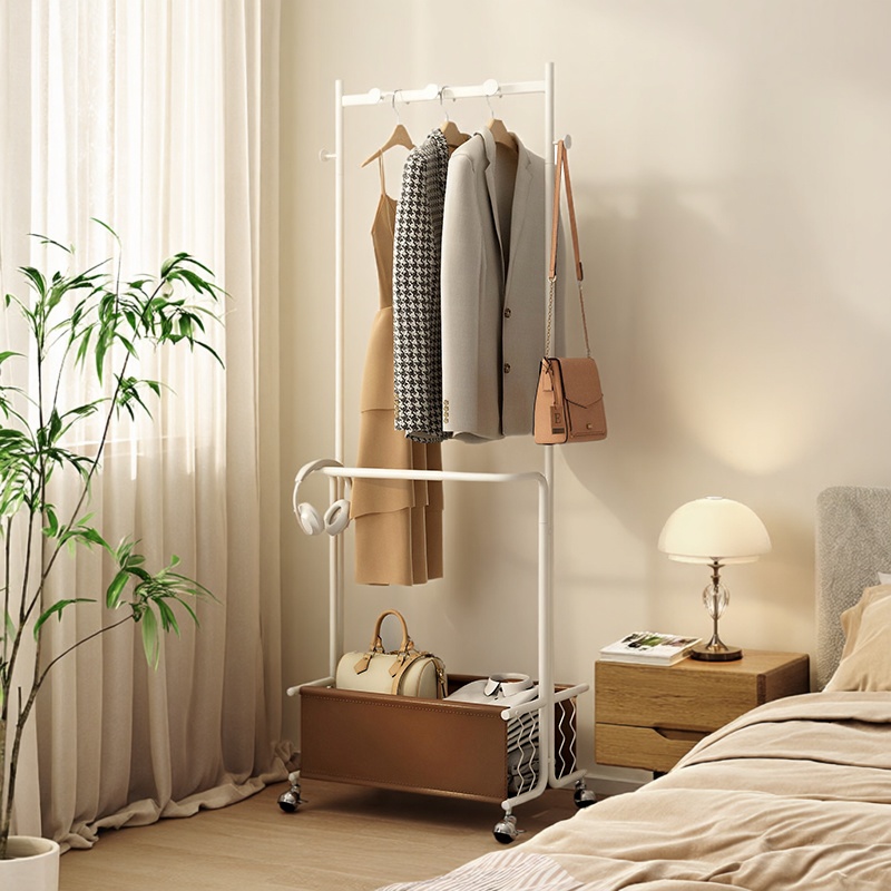 速立普衣帽架卧室落地家用客厅铁艺挂衣架可移动大容量衣服收纳架
