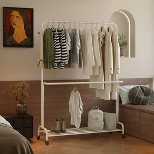 衣架卧室落地家用衣帽架铁艺晾晒衣架子室内双层立式可移动挂衣架