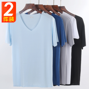 薄款 修身 速干短袖 2件 V领打底汗衫 内衣夏季 T恤大码 潮 冰丝无痕男士