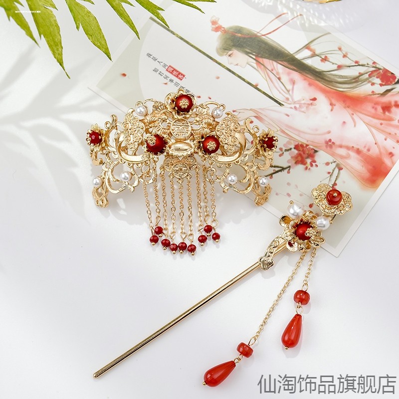 汉服头饰流苏步摇发簪古风超仙发冠发梳边夹全套古装发簪簪子发饰