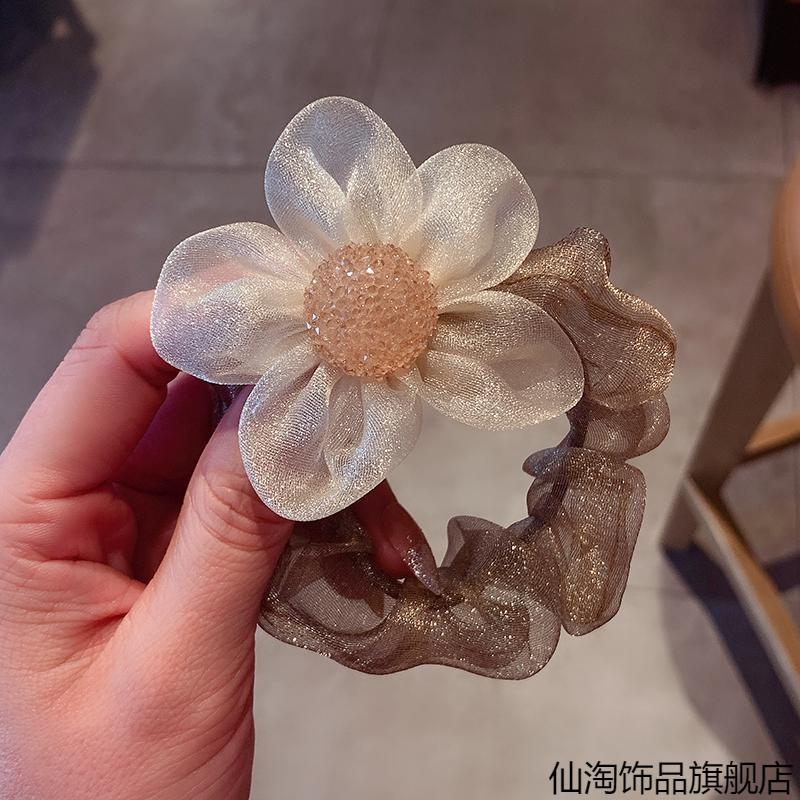 无金属布艺网纱太阳花仿水晶发圈发绳气质头饰高弹力皮筋夏季头绳