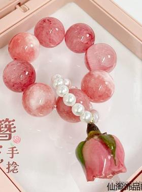 草莓牛乳新款设计粉色手链同款波斯玉可爱手串绕指柔指尖文玩指捻