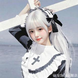 暗黑系女巫头饰道具发箍玫瑰黑色头纱修女夸张鹿角cos走秀万圣节