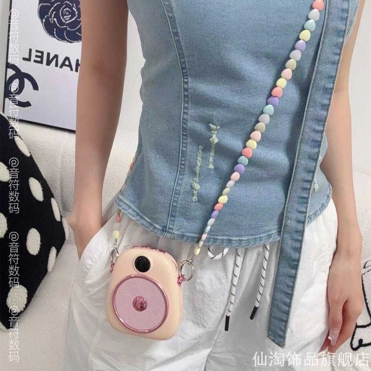 甜美彩珠爱心背链小蜜蜂扩音器背绳手工串制金属扣教师扩音机带