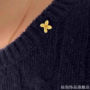 简约精致秋冬小桂花领扣夹小巧高级黄金色花朵胸针复古胸花新中式