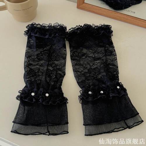 洛丽塔蕾丝护袖立体花纹镶钻装饰