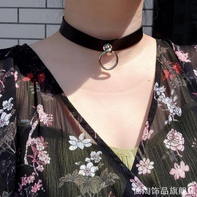 锁骨链朋克Y2K小众黑色皮革项圈